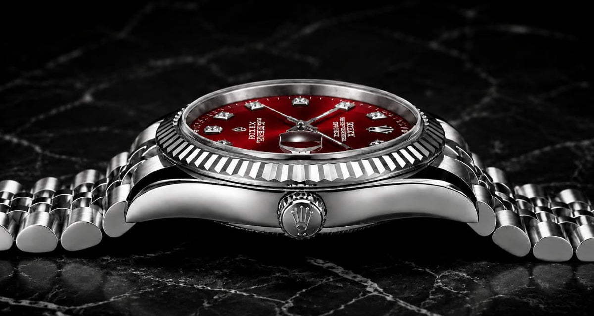 Rolex Datejust Red Dial Diamond Markers Jubilee Bracelet