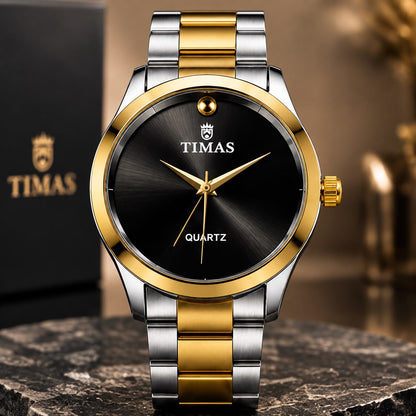 TIMAS Black & Gold Classic Quartz Watch