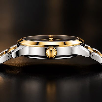 TIMAS Black & Gold Classic Quartz Watch