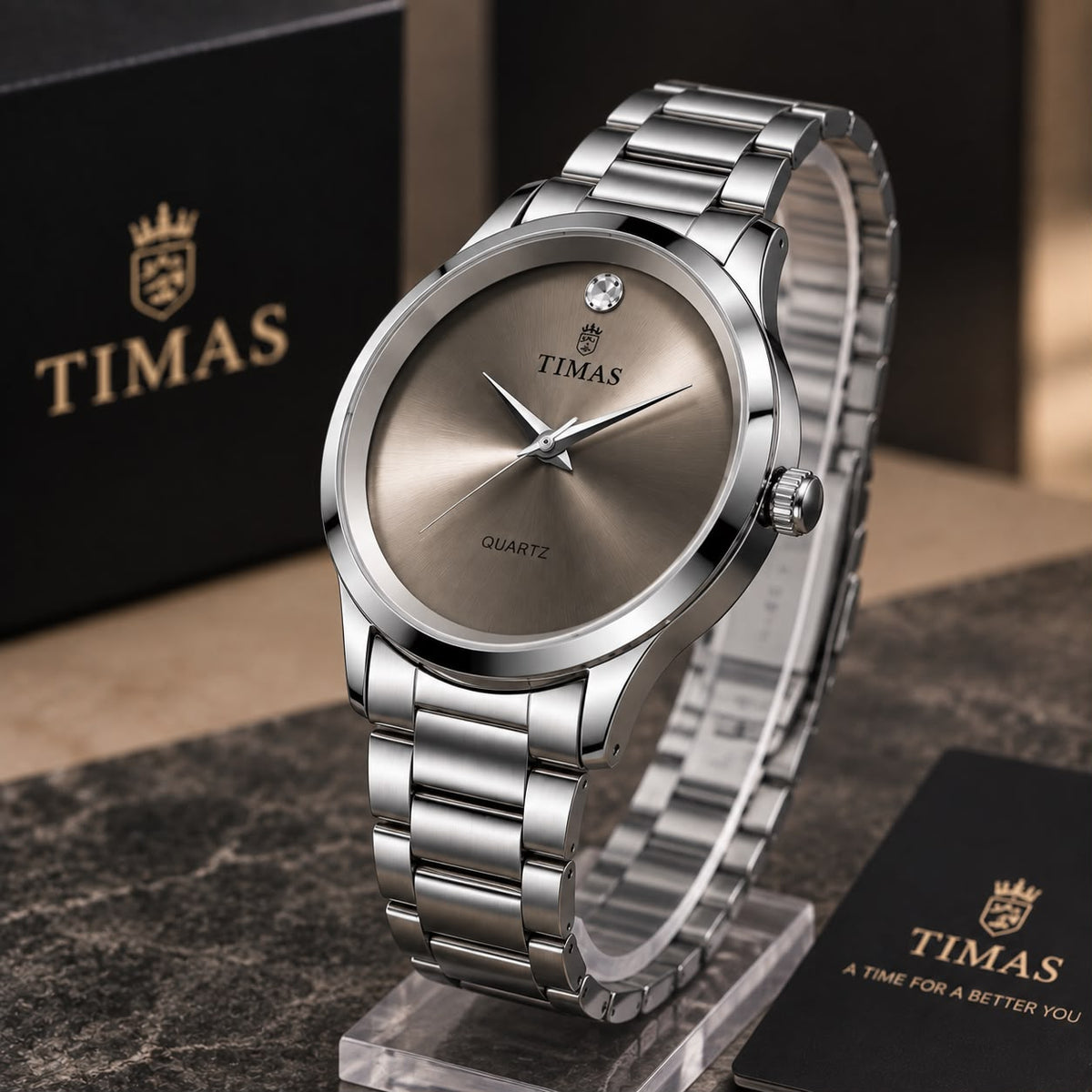 TIMAS Silver Classic Stainless Steel Quartz Watch