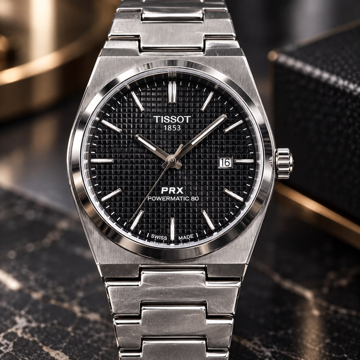 TISSOT PRX Black Textured Dial Stainless Steel Watch