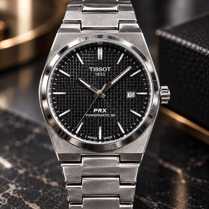 TISSOT PRX Black Textured Dial Stainless Steel Watch
