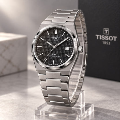 TISSOT PRX Black Textured Dial Stainless Steel Watch