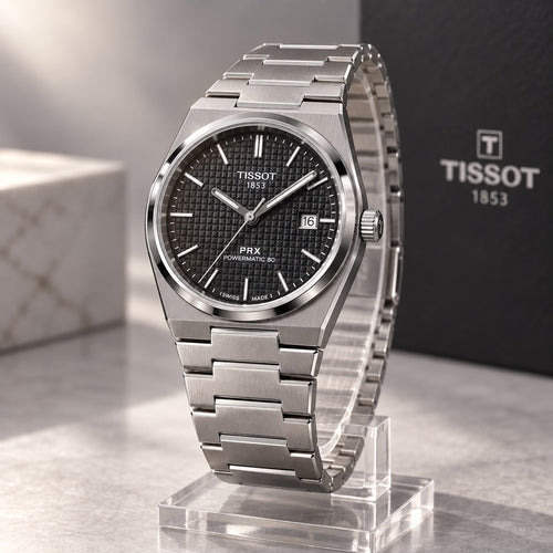 TISSOT PRX Black Textured Dial Stainless Steel Watch