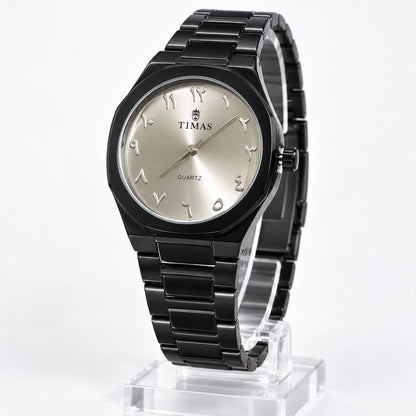 TIMAS Royal Black & Gold Arabic Dial Quartz Watch