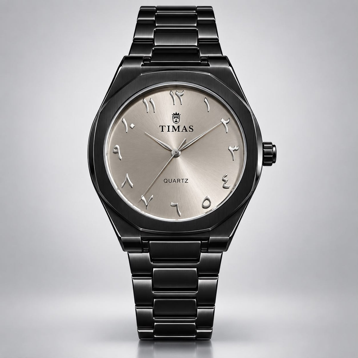 TIMAS Royal Black & Gold Arabic Dial Quartz Watch