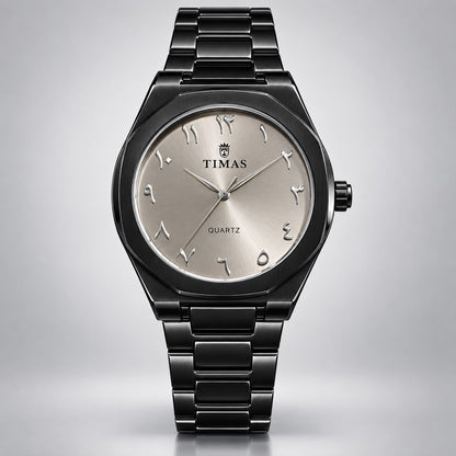 TIMAS Royal Black & Gold Arabic Dial Quartz Watch