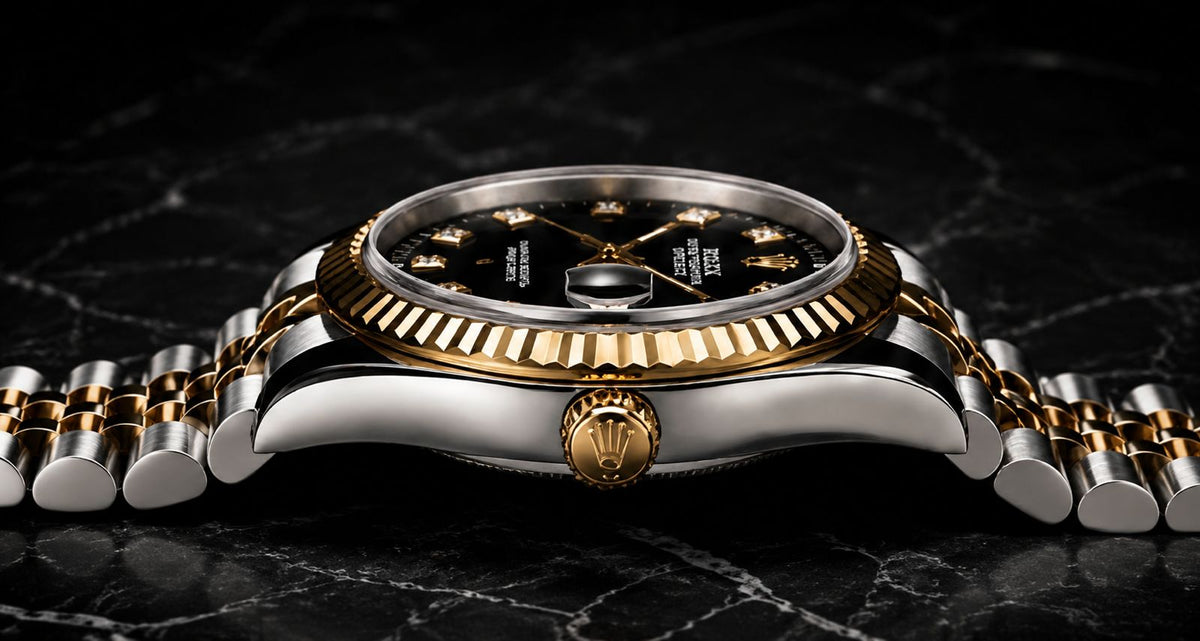 Rolex Datejust Two Tone Black Dial Diamond Jubilee Bracelet