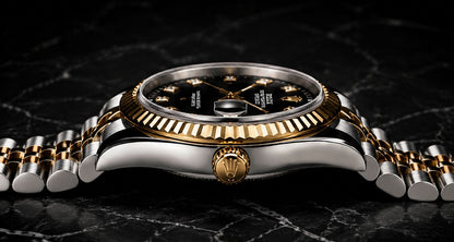 Rolex Datejust Two Tone Black Dial Diamond Jubilee Bracelet