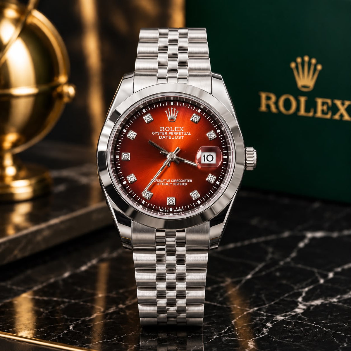 Rolex Datejust Red Dial Diamond Markers  Jubilee Bracelet
