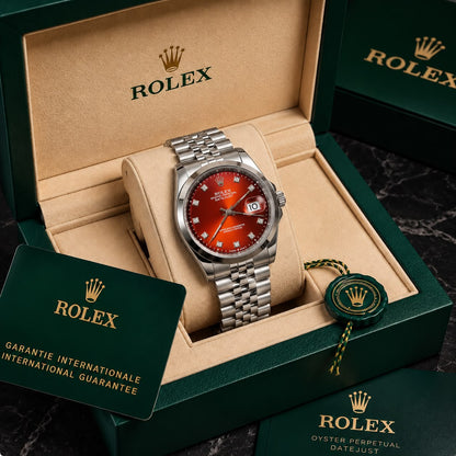 Rolex Datejust Red Dial Diamond Markers  Jubilee Bracelet
