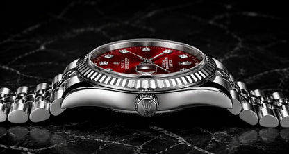 Rolex Datejust Red Dial Diamond Markers  Jubilee Bracelet