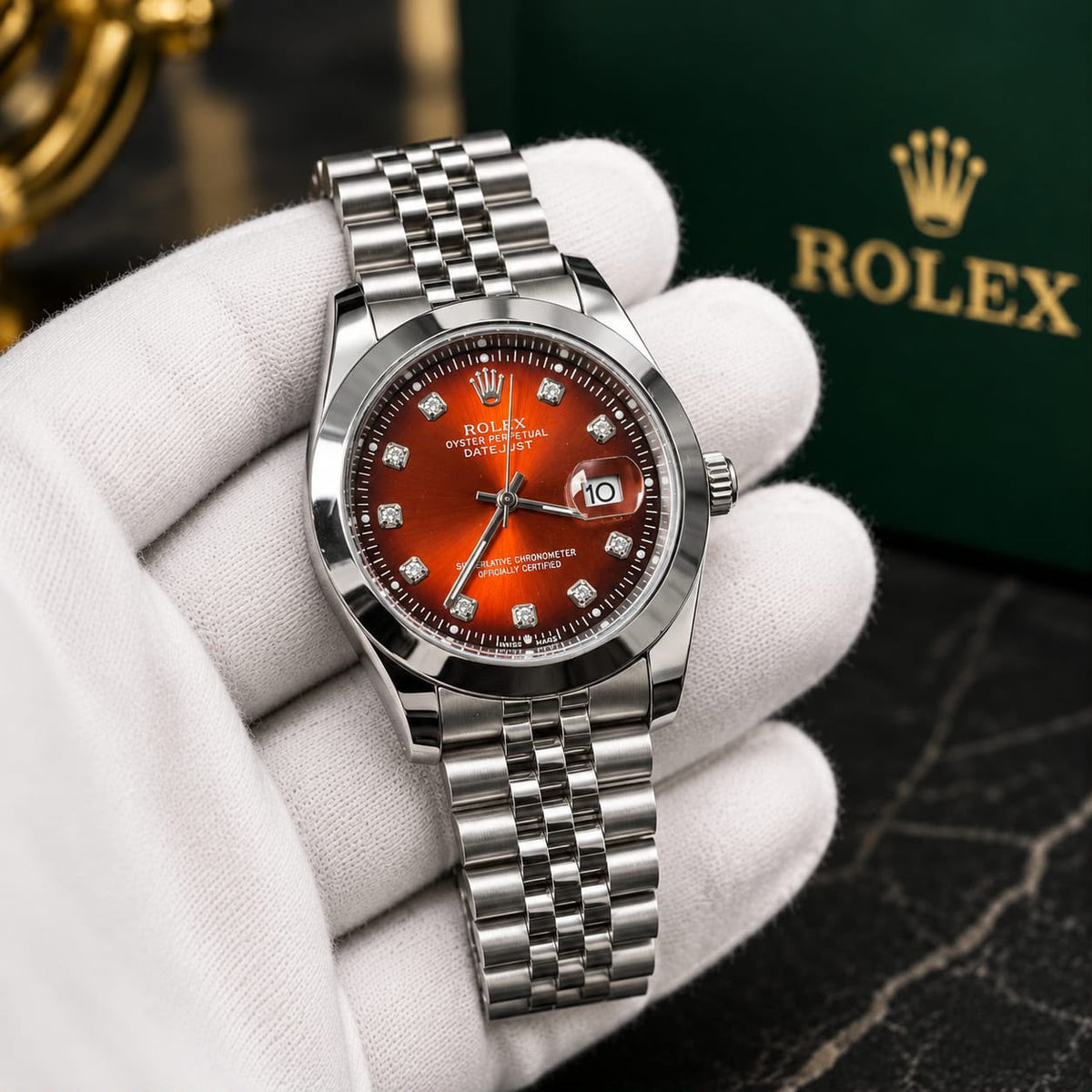 Rolex Datejust Red Dial Diamond Markers  Jubilee Bracelet