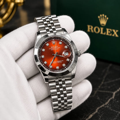Rolex Datejust Red Dial Diamond Markers  Jubilee Bracelet