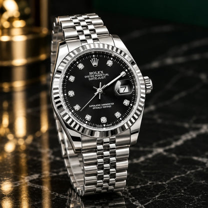 Rolex Datejust Black Dial Diamond Markers  Jubilee Bracelet