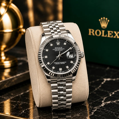 Rolex Datejust Black Dial Diamond Markers  Jubilee Bracelet